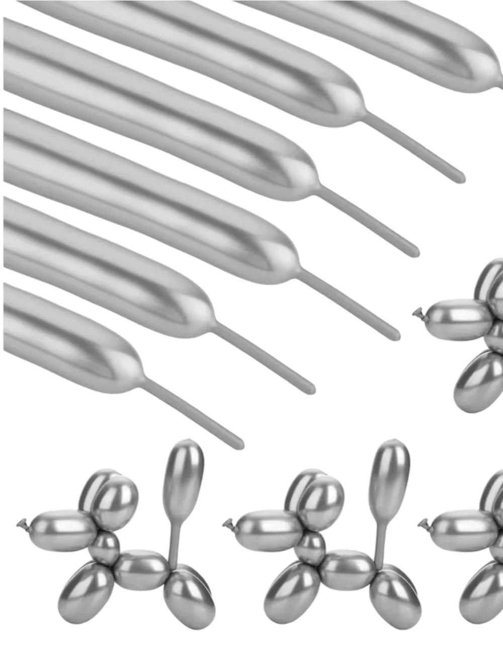 Space Themed Foil Balloons Set of 4 and Long Silver Metallic Balloons Pack of 50